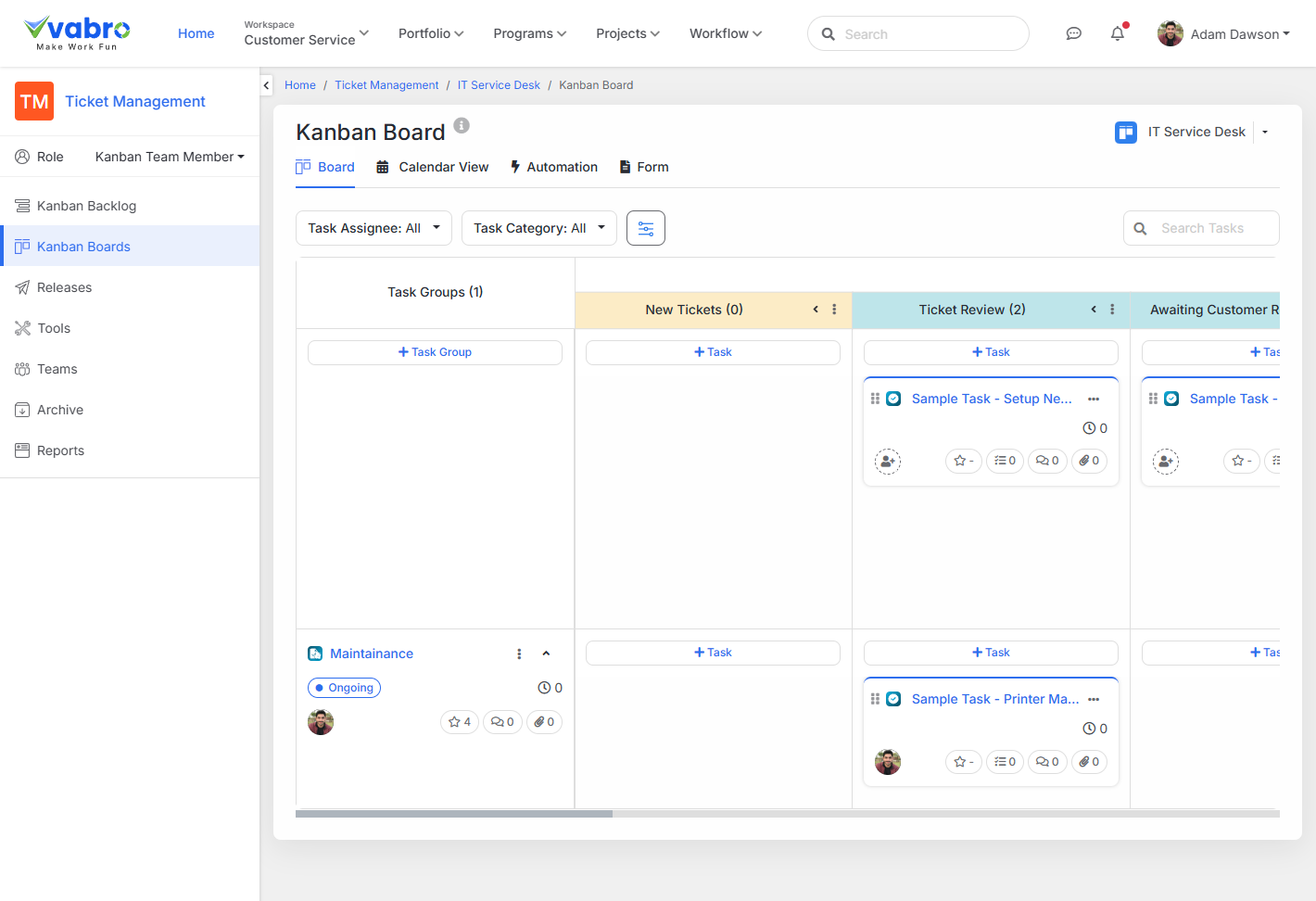 Kanban Board with Task Groups and Tasks