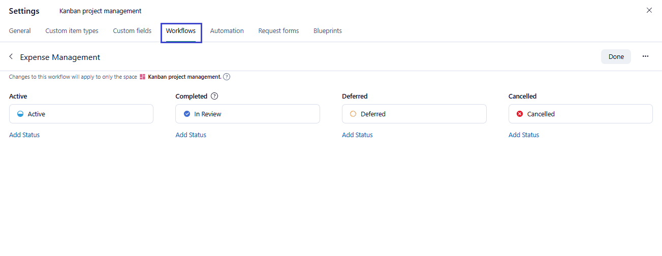 Workflow in Kanban
