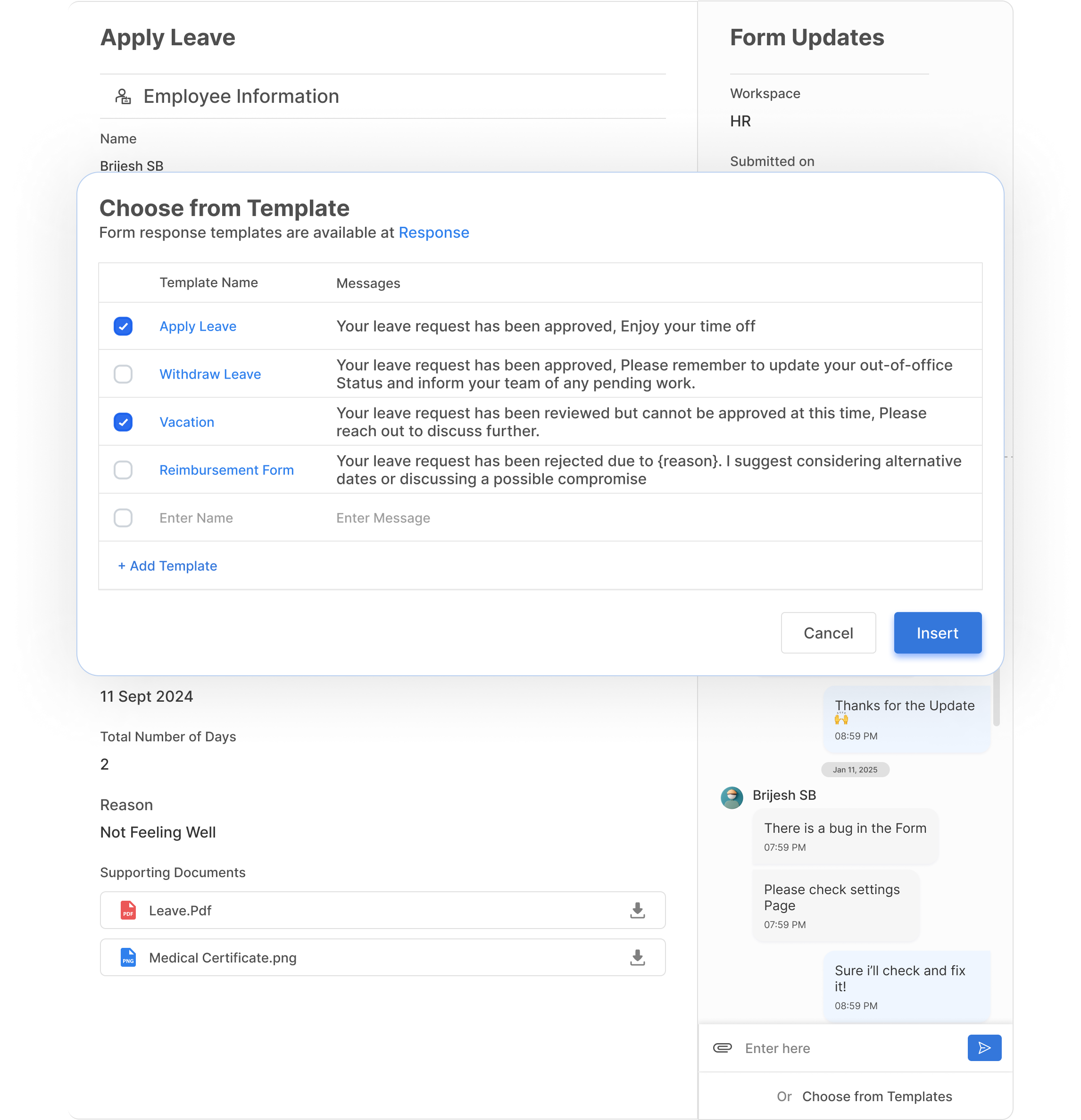 Form Template Selection