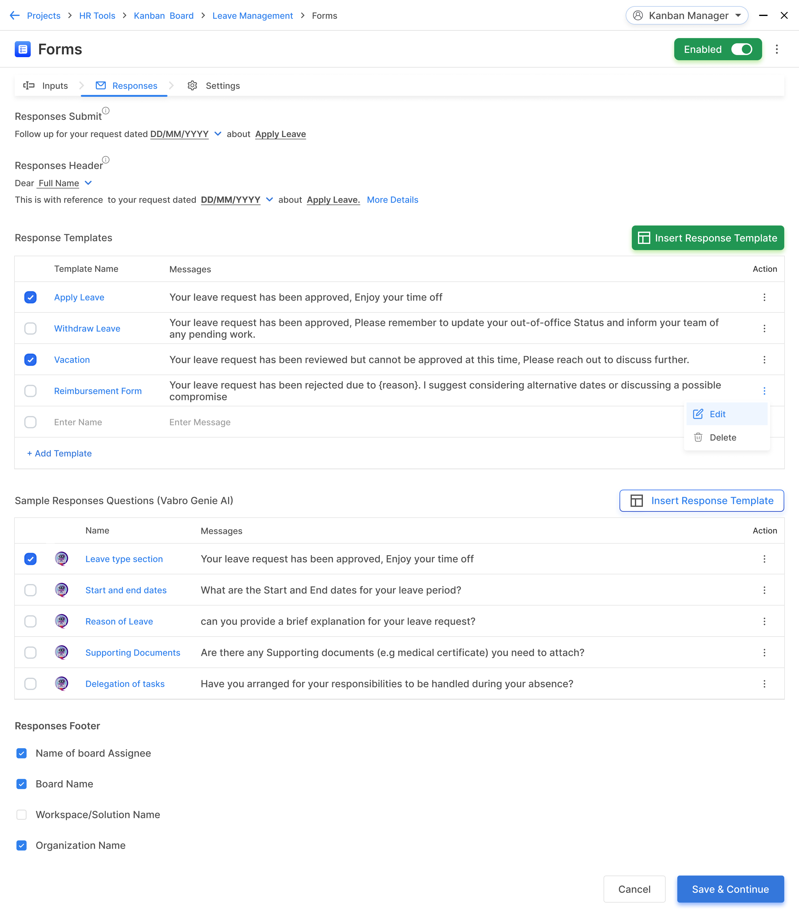 Form Interface with Response