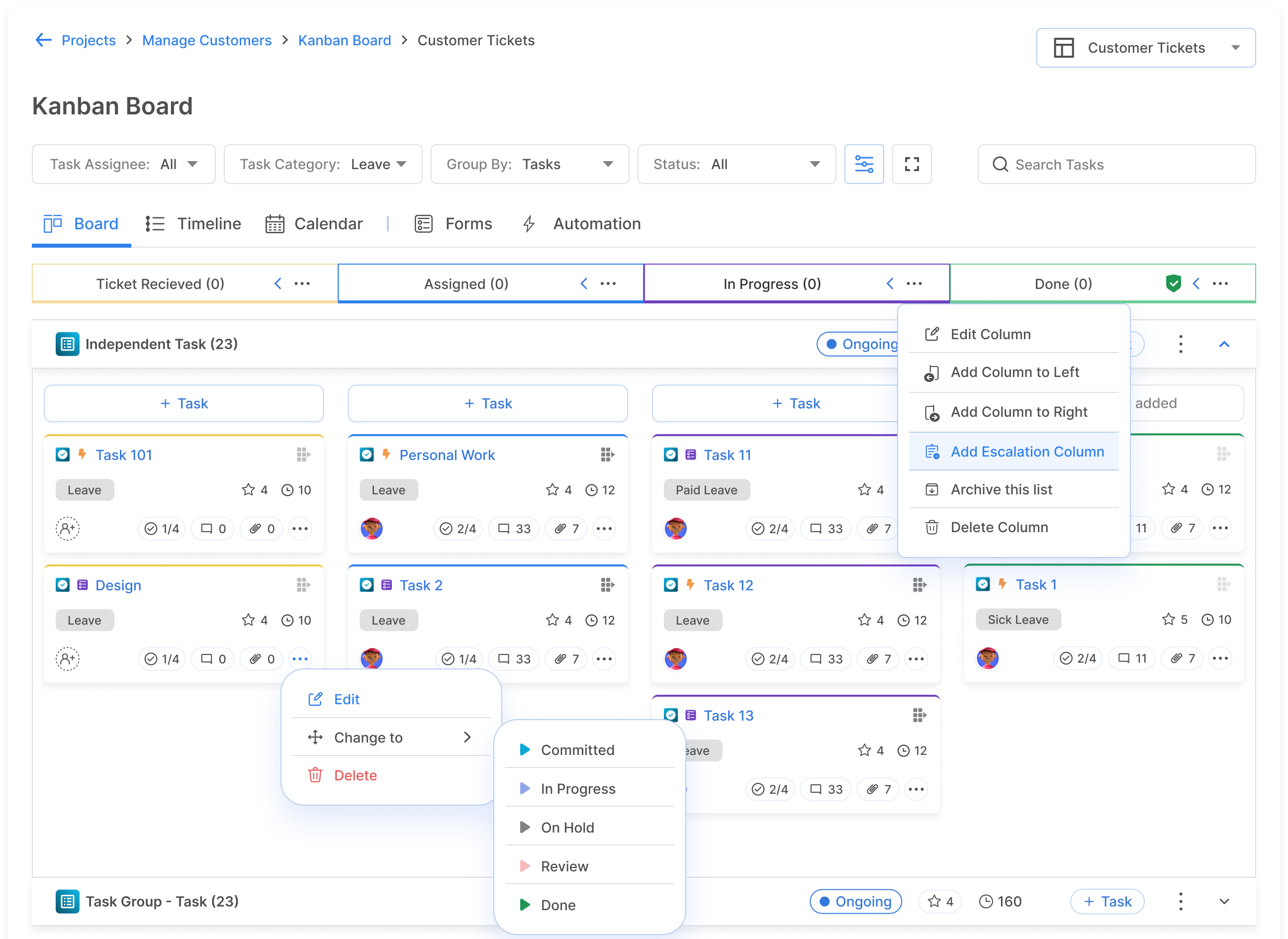 Kanban Board for Customer Tickets