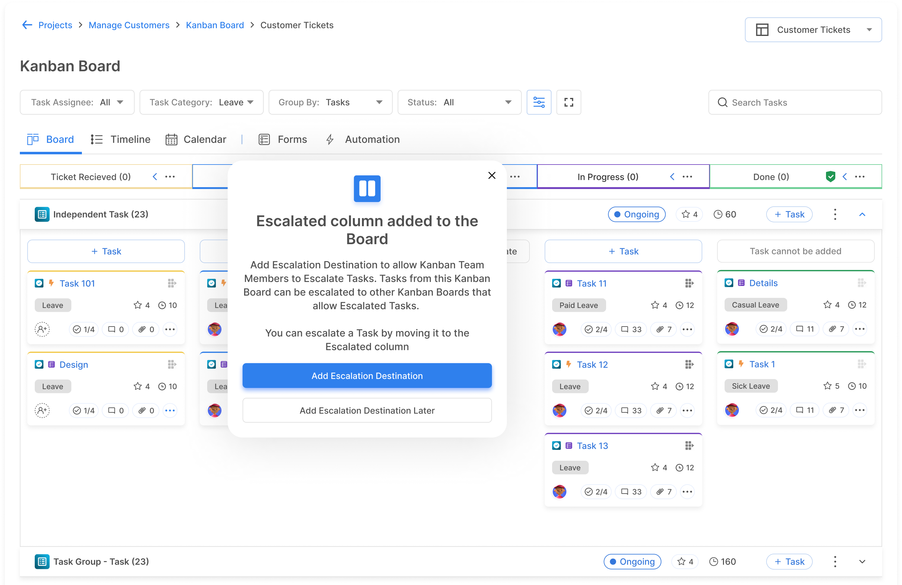 Kanban Board with Escalation Column