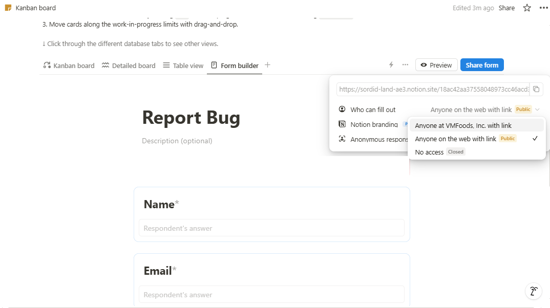 Forms used in Kanban