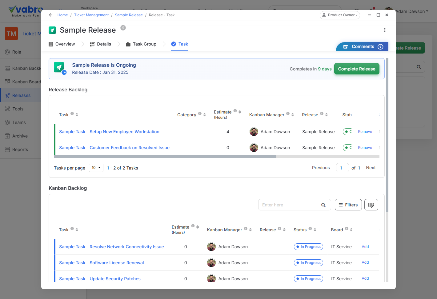 Sample Ongoing Release